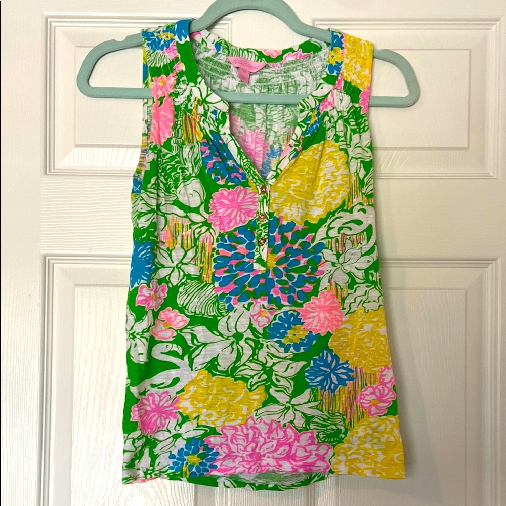 Lilly Pulitzer Yellow Pink Sleeveless Polo Tank Top